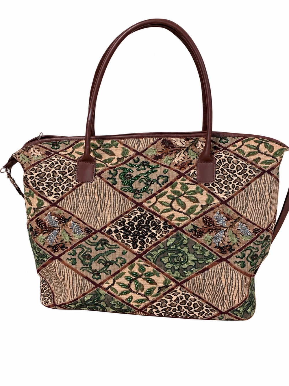 Signature Club A Vintage Beaded Tapestry Weekender Tote Bag